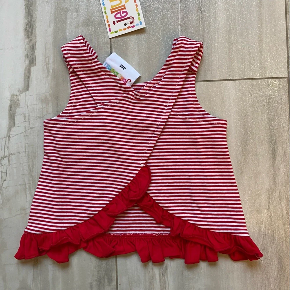 NWT JellyBean Red and White Striped Classic Swing Top and Bubble Shorts Set, 3M